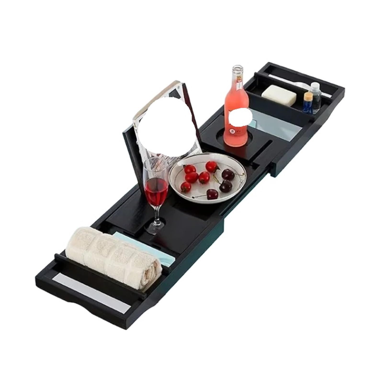 Bandeja extensible de bambú negro para bañera, estante de lujo con soporte para relajación, perfecto para baño y uso doméstico