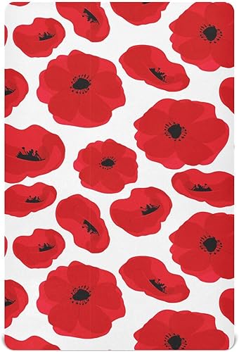 Sábanas bajeras ajustables para cuna, diseño de amapolas y flores rojas, sábanas portátiles y elásticas para bebé pequeño, colchón suave y