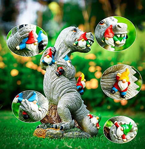 Himaweek Garden Statue Outdoor Decoration, Dinosaur Eating Gnomes Figurines, Indoor Outdoor Décor Garden Art For Patio Lawn Yard, 13.5” X 7.6” Housewarming Garden Gift #TOP1
