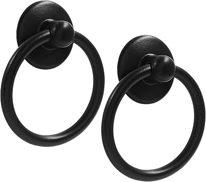 Bivethoi 6 Pcs Drop Ring Drawer Pulls, Matte Black Round Ring Pulls Handles, Cabinet Rings Knobs for Cupboard Wardrobe