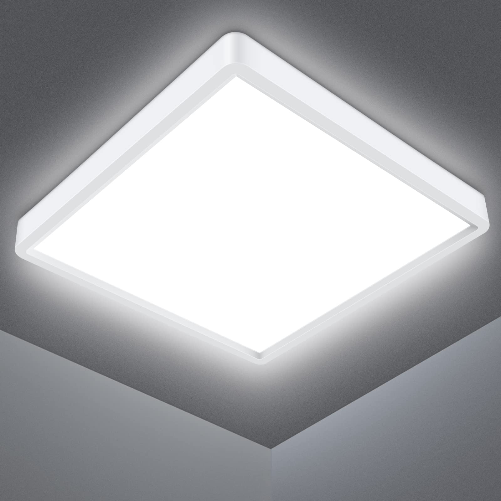 LED Ceiling Light, 18W 1500LM,100W Equivalent,5000K Daylight White,Waterproof IP54, Flush Mount, Square,Ideal for Bathroom,Kitchen,Office,Toilet,Porch, Bedroom,Utility Room,22cm(White)