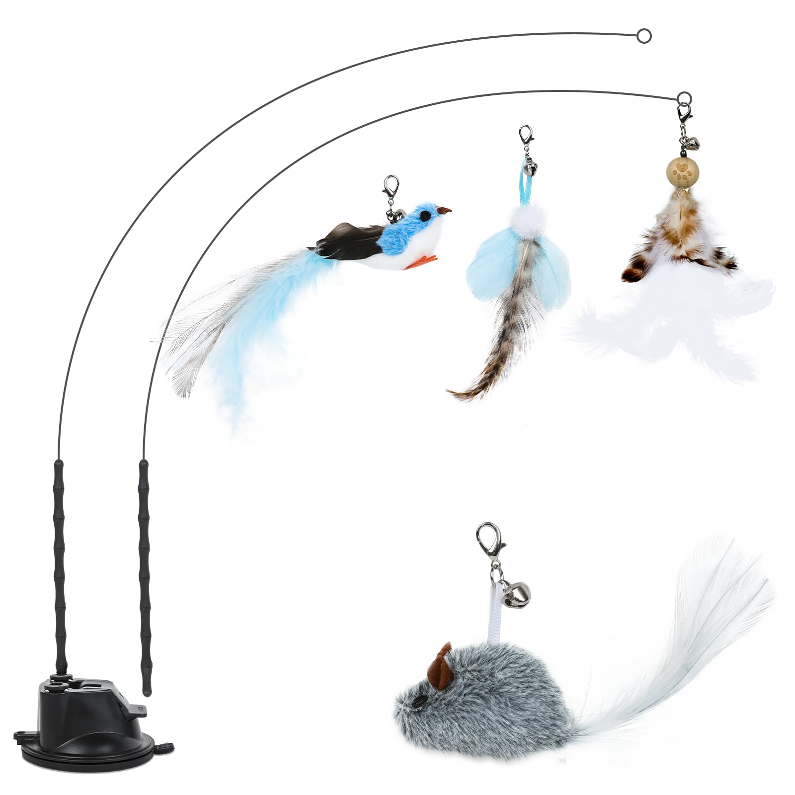 Romon Giochi per Gatti, 7 Pezzi Giochi Gatto Gioco Interattivo in Casa con Uccellino Che Vola con Piume, Retrattabile Giocattolo Interattivi per Cat con Ventosa, Giocattoli per Esercizio Interno