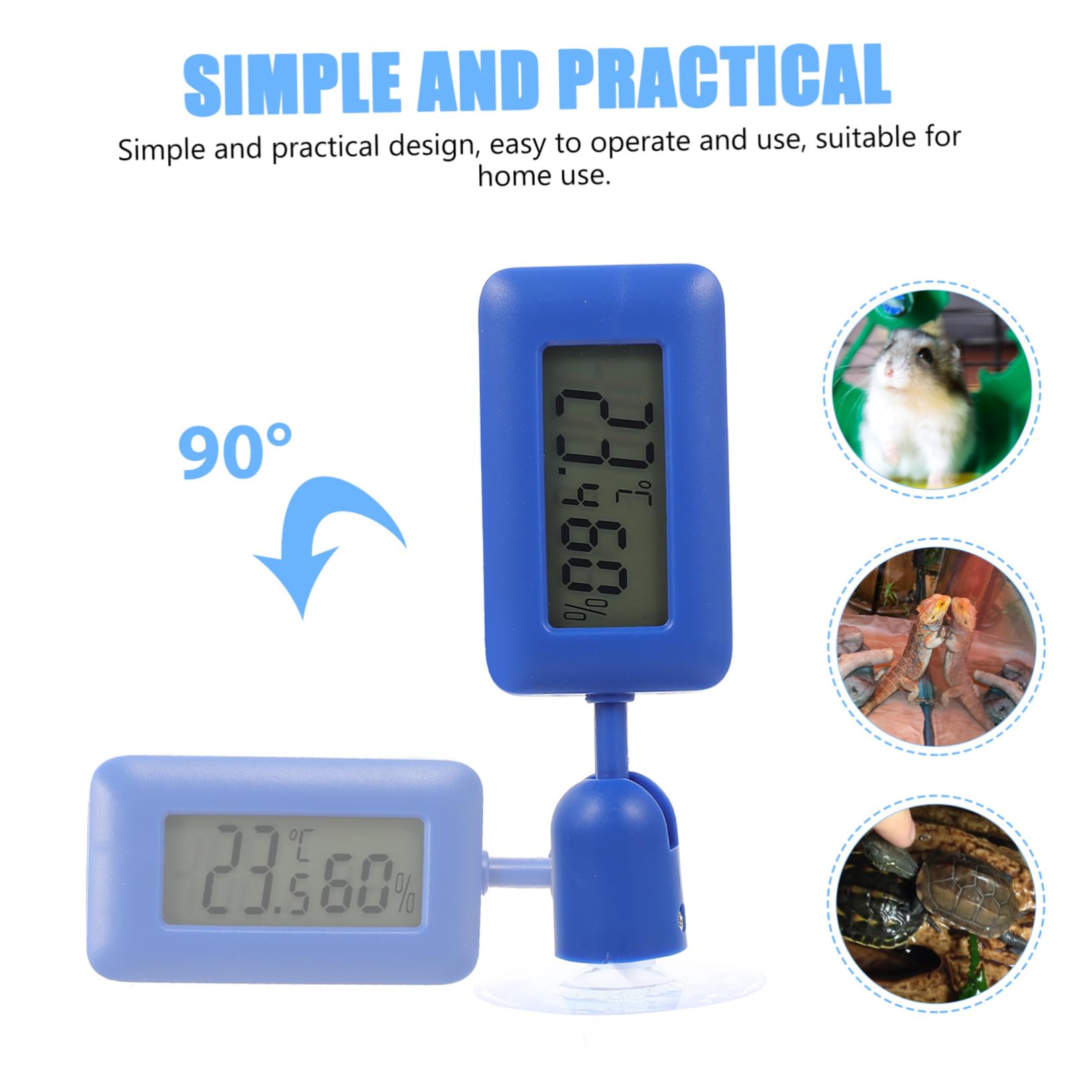 Housoutil 4piezas Digital Para Reptiles Ventosa y Pantalla Lcd Medidor De Temperatura y Humedad Rotativo Para Terrarios y Acuarios Accesorios Para Dragones Barbados y Otros Reptiles