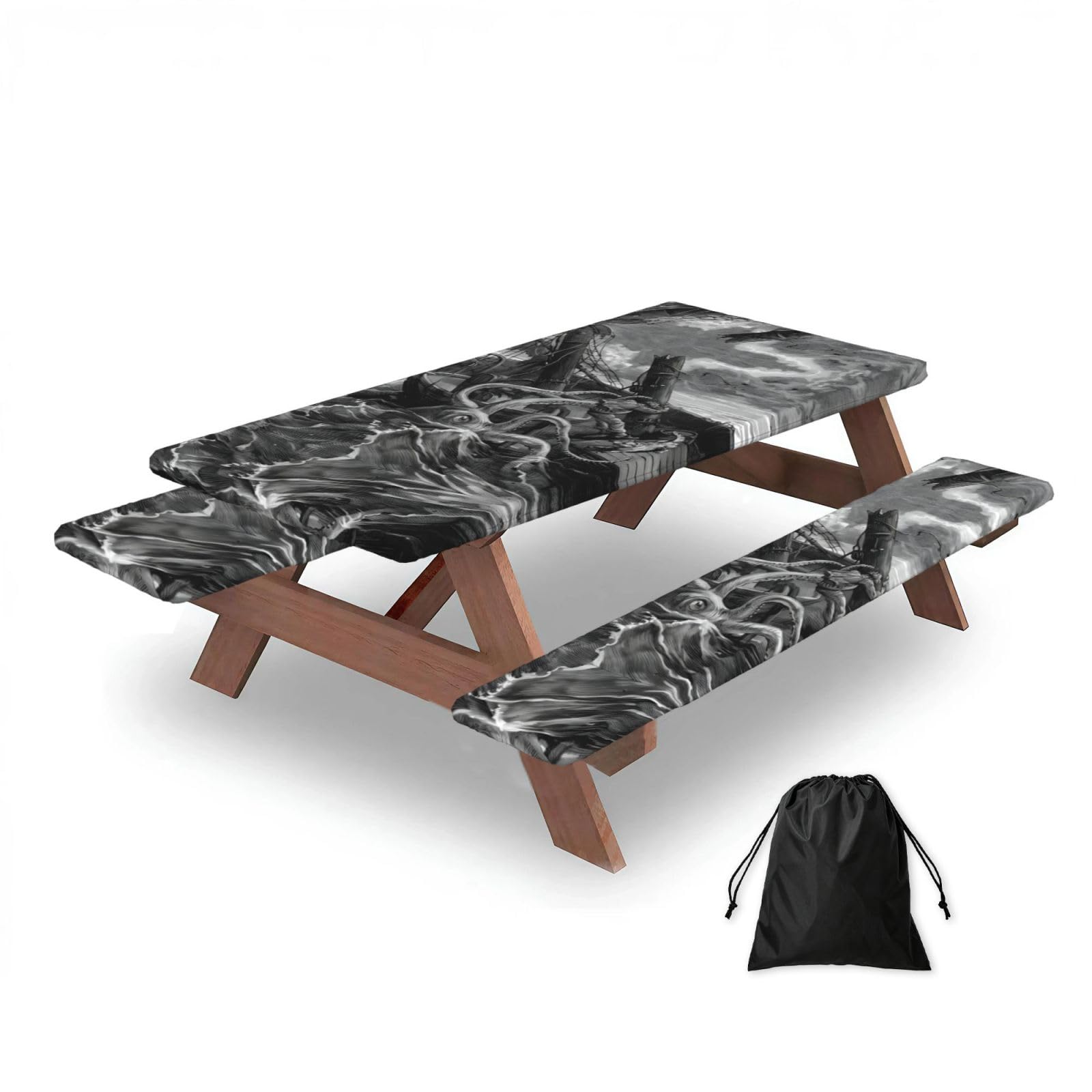 Zqytgfdc Black Ocean Octopus Rectangular Water-Repellent Picnic Tablecloths, Outdoor Camping, Picnic, Bbq