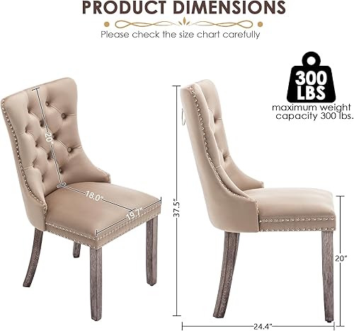 Miniatura 3 de Kiztir Juego de 2 sillas de comedor de terciopelo, sillas de comedor tapizadas con ribete de anillo y respaldo con botón, silla de comedor copetuda