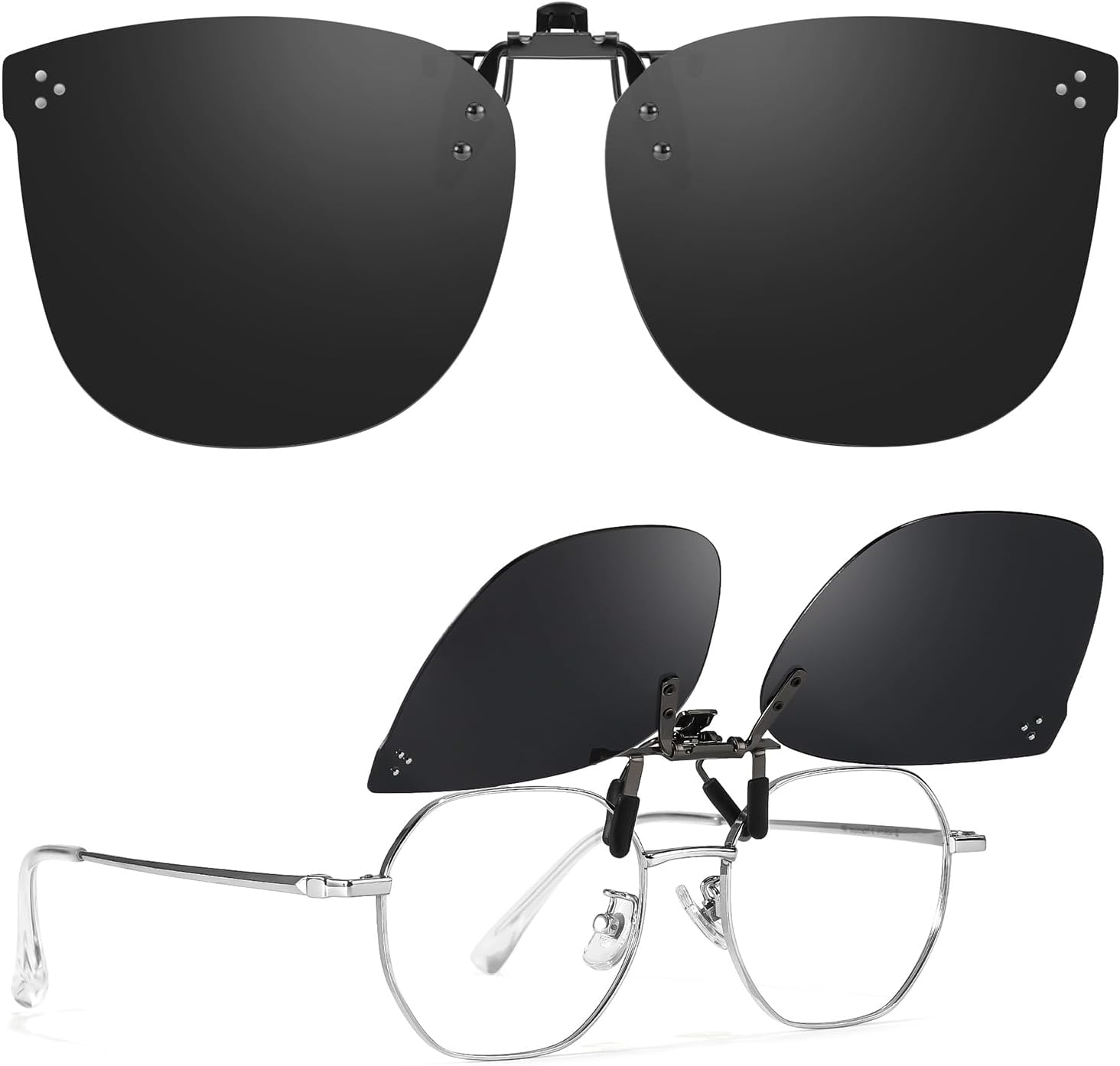 TJUTR Oversized Clip-On Sunglasses Over Prescription Glasses