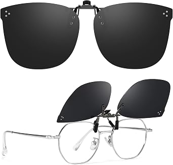 TJUTR Oversized Clip-On Sunglasses Over Prescription Glasses, Polarized UV400 Protection Flip-Up Sun Shades with Metal Clip