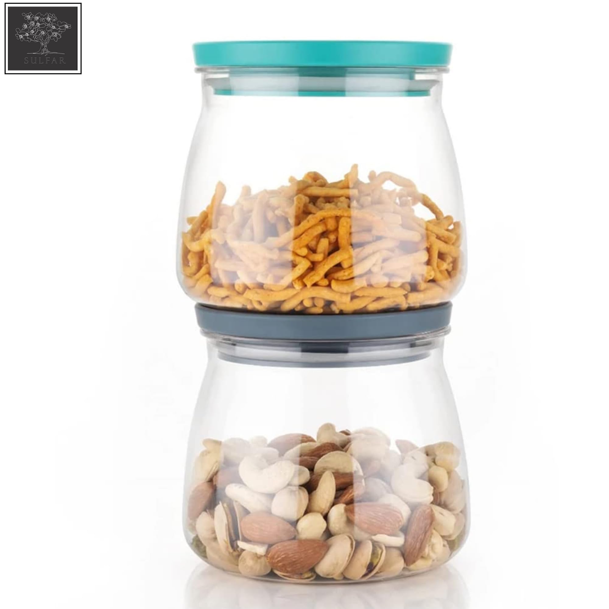 Sulfar Crystal Clear Matka Shaped Glass Jar with Air Tight and Leak Proof Red Colour Plastic lid Jar for Masala, Dry Fruit and Kitchen Canister 900ml Pack of (6 pcs), Multicolor, Large (2286) 2