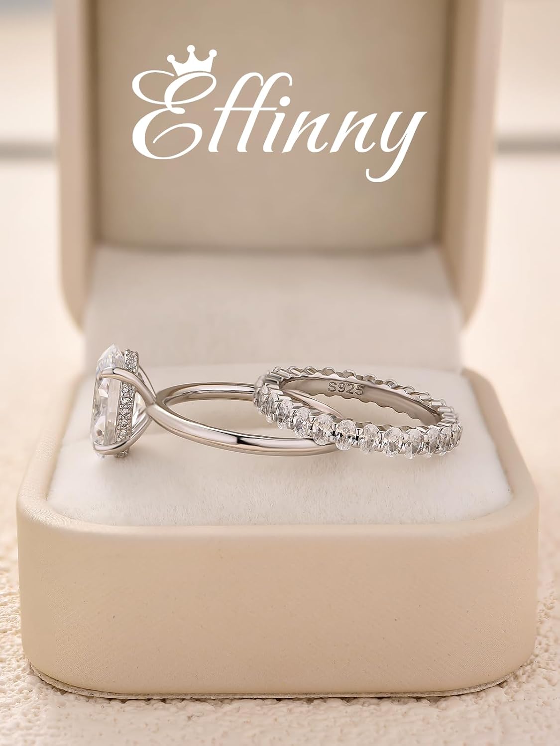 3.5ct Elongated Oval Cut Wedding Ring Set,Solitaire Engagement Ring with Oval Eternity Band,925 Sterling Silver Bridal Ring Set - Image 7