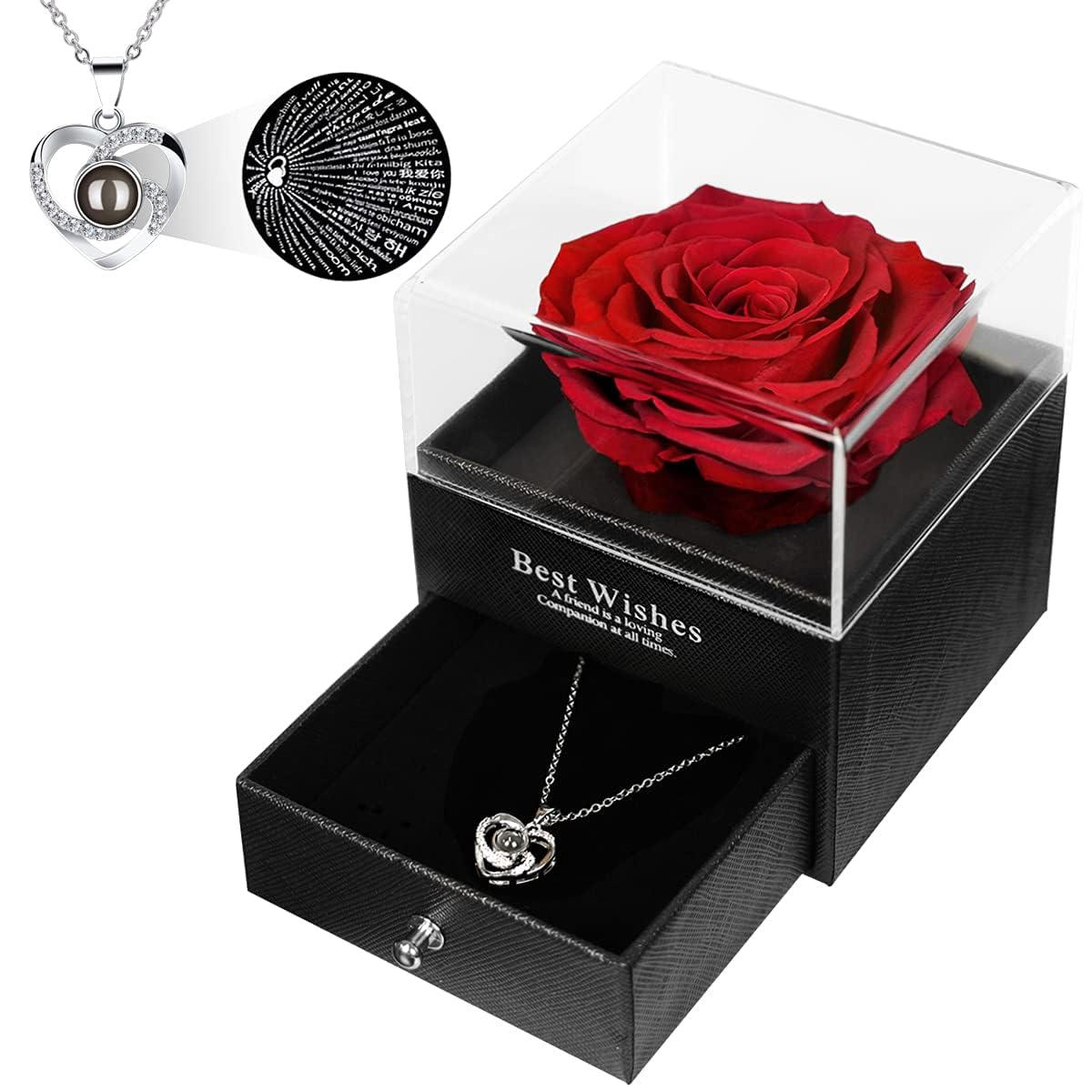 Preserved Flowers Real Red Rose with Mom Necklace, Forever Flowers Rose Gifts for Mom from Daughter or Son on Birthday, Valentine’s Day, Mother’s Day and Christmas
