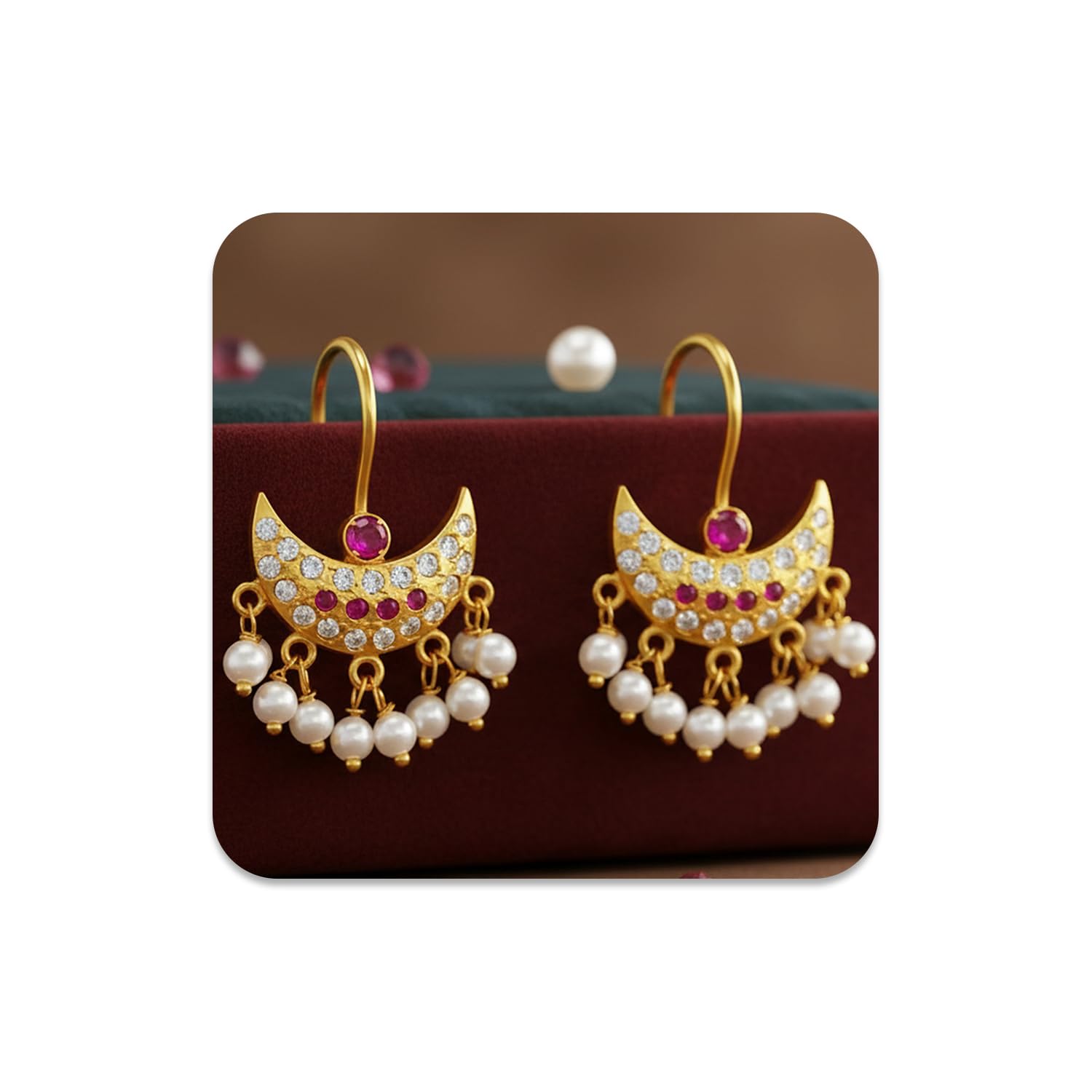 FASHIONS 18K Gold Plated Anti Tarnish Half Moon Peacock Shape Traditional Maharashtrian Press on Bugadi Upper Ear Clip on Earrings For Women & Girls-image-7