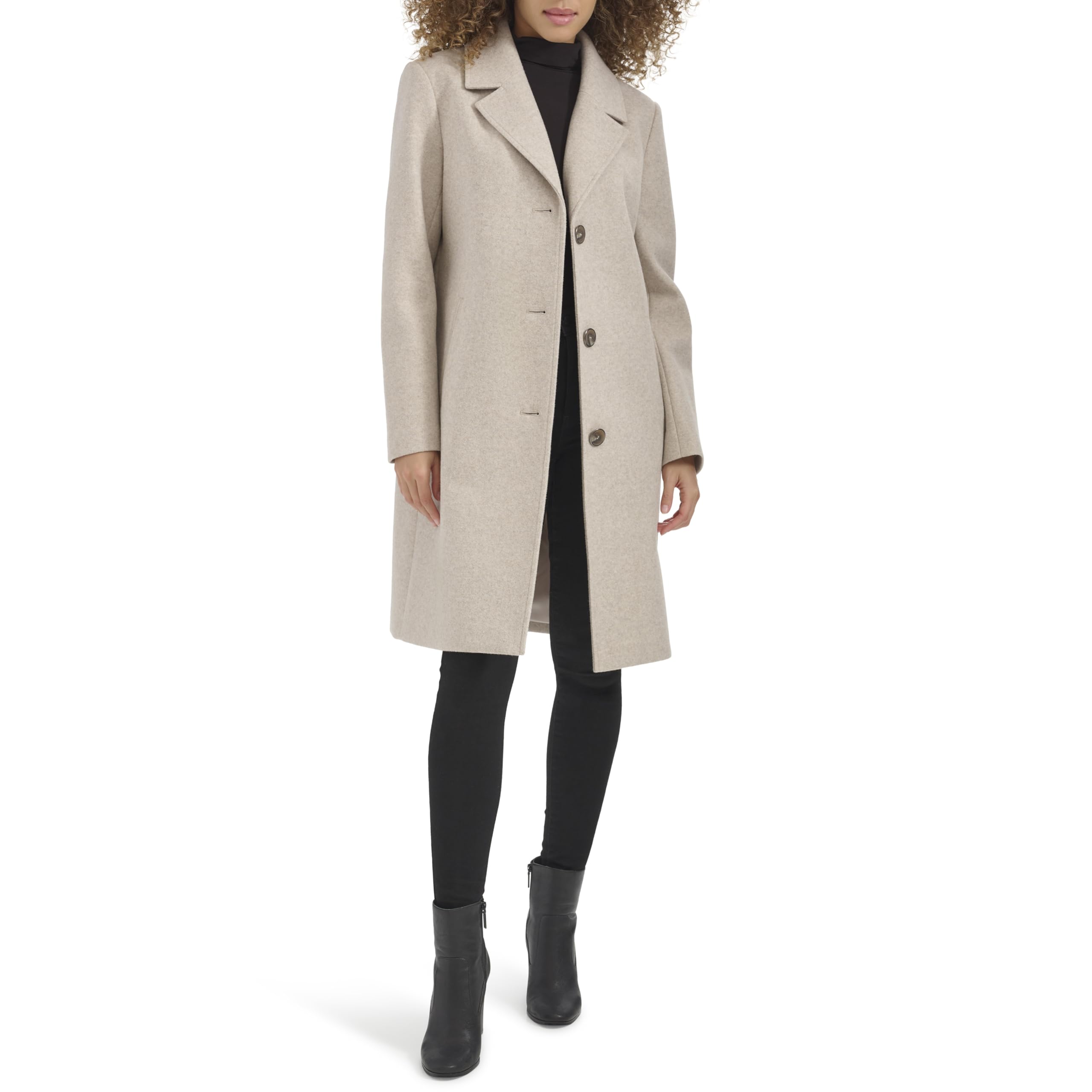 Kenneth Cole Women's Notch Collar Fly Front Single Breasted Topcoat