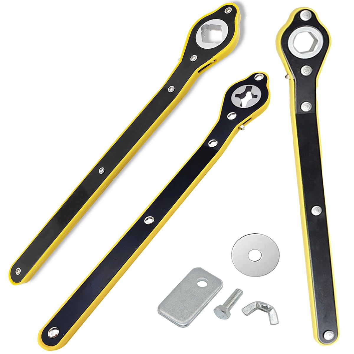 QISF 3Pcs Car Jack Wrench Set, 360° Swivel Labor-Saving Car Jack Ratchet Wrench Cross-shaped Hex-shaped Rhombus-shaped with Long Handle, Scissor Jack Lift Speed Handle Tool for Travel, Van, SUV & More