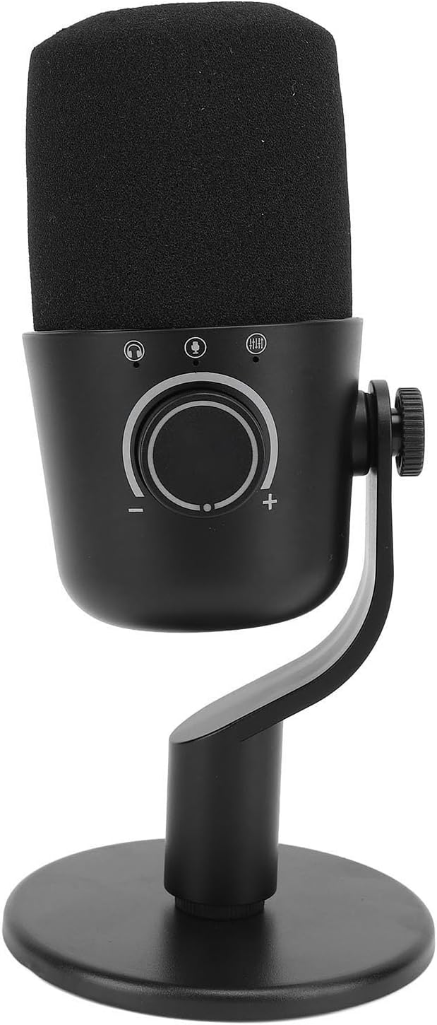 Yunseity Gaming Microphone, USB PC Condenser Microphone with Quick Mute, Anti Vibration Shock Mount, Rotate Gain Key, USB Computer Mic with Ambient Light Base Stand, for PC, for