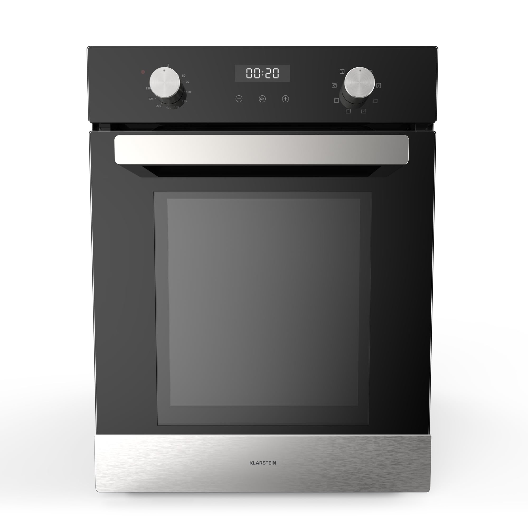 Klarstein Verosteel Recessed Electric Oven 45 cm – 49L, 8 Modes, Class A, Stainless Steel & Black Glass, Easy Cleaning, Timer, Compact Built-In Oven