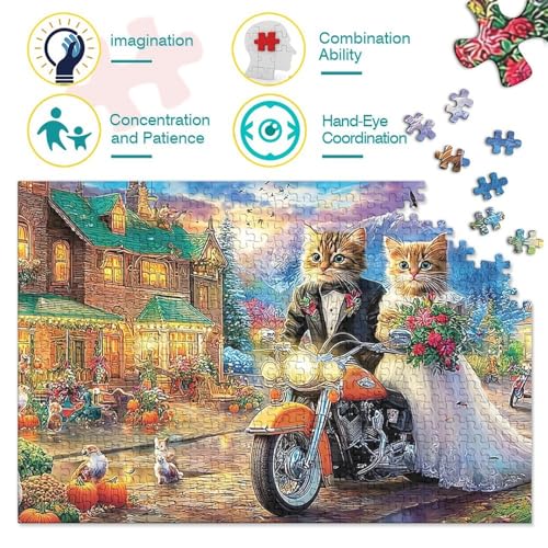 Rompecabezas de 1000 piezas de gatos en noche invernal, juego de magdalenas colorido de 38x26 cm 3