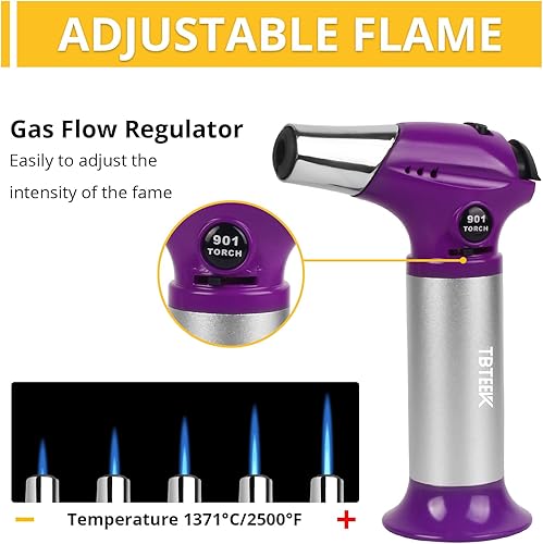 Vista 23 de TBTEEK Antorcha de butano, soplete de cocina con bloqueo de seguridad y llama ajustable para cocinar, barbacoa, hornear, brulee, crema, soldadura
