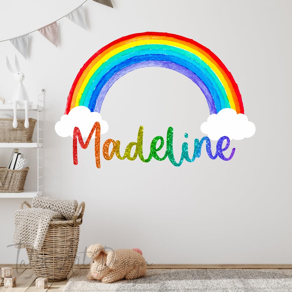 Custom Name Watercolor Rainbow Wall Decals - Personalized Rainbow Wall Stickers for Kids Bedroom, Nursery, Playroom, Classroom, or Daycare