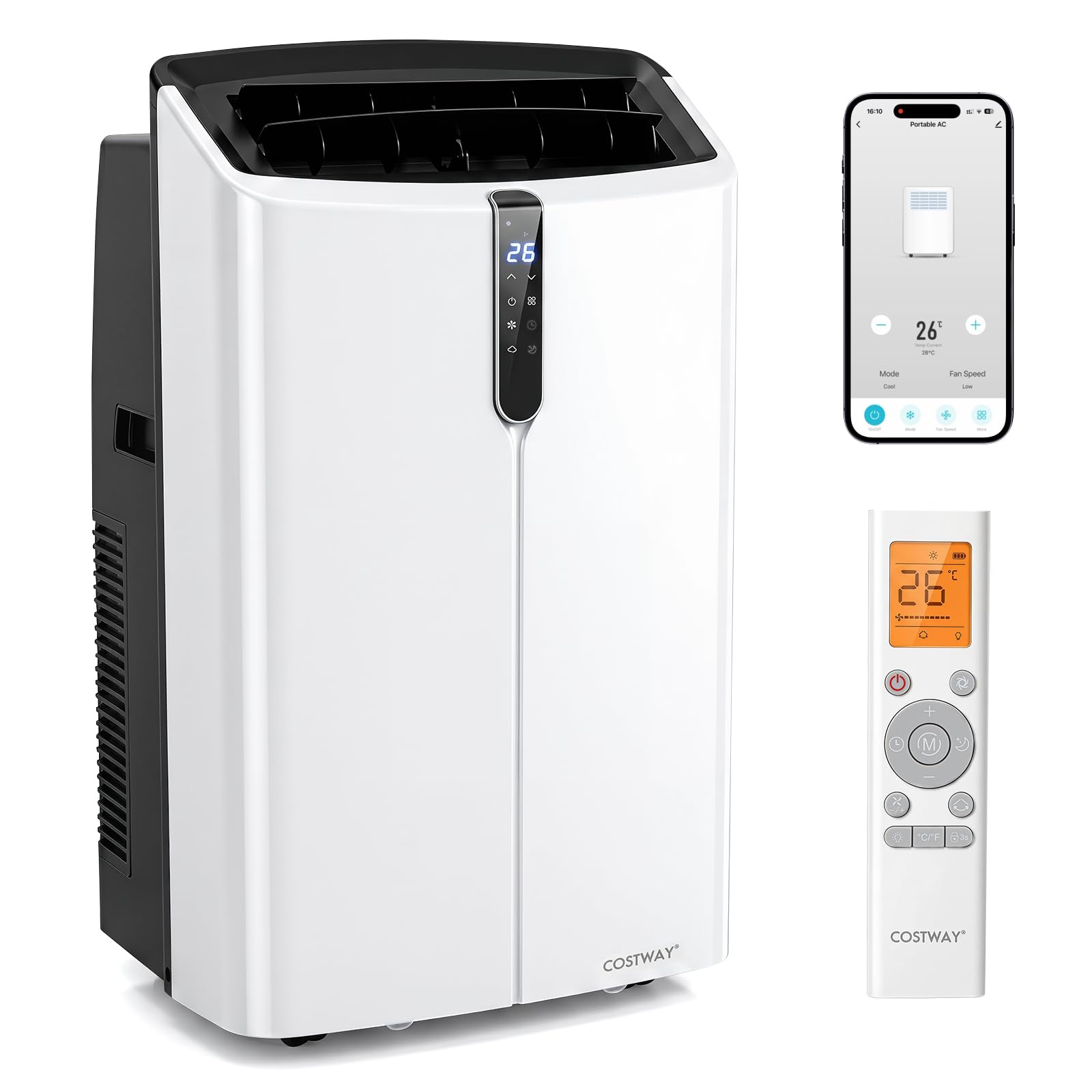 COSTWAY 14000 BTU Klimaanlage mobil mit Abluftschlauch, Fernbedienung/Wifi