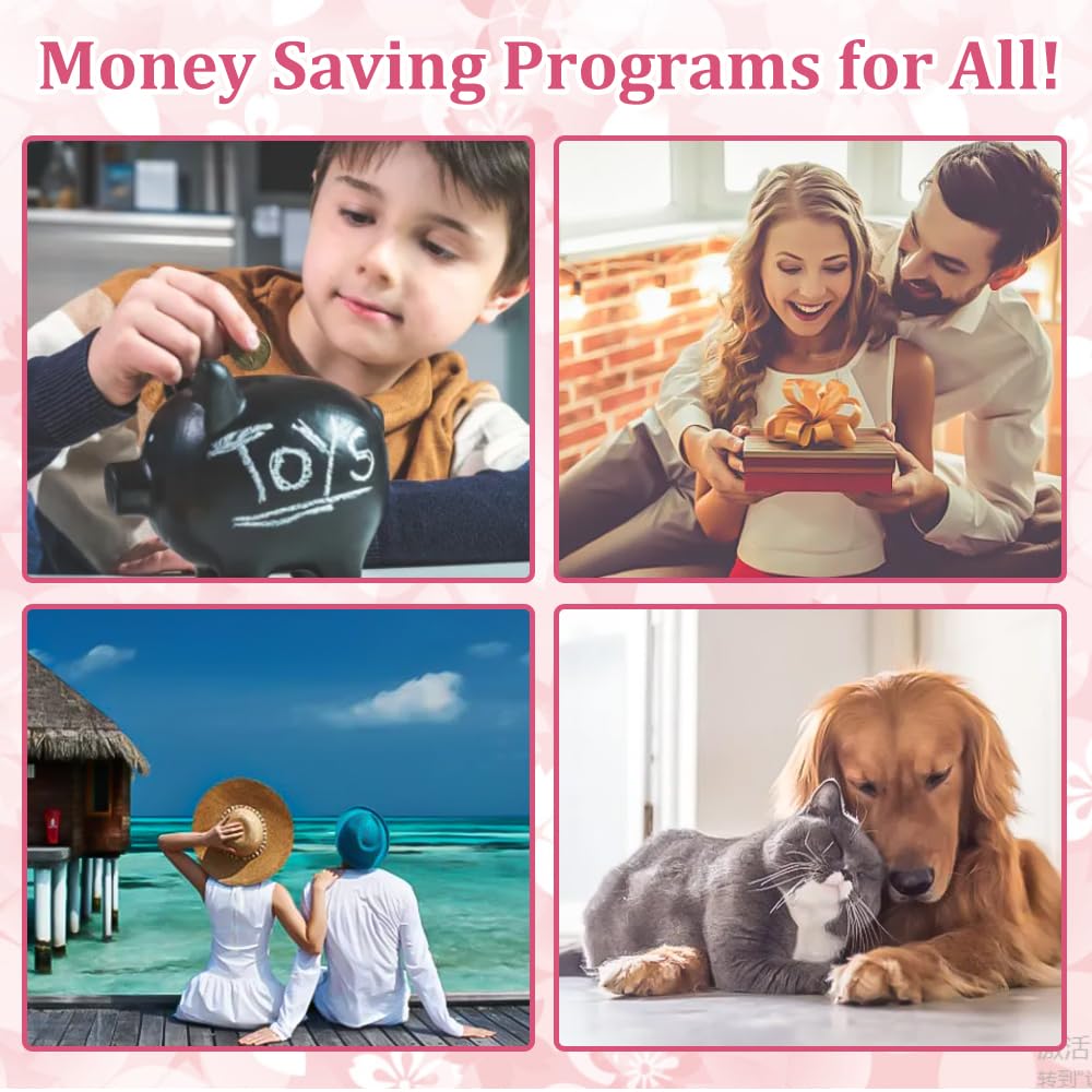 A5 Raccoglitore per Risparmiare Denaro con Buste Trasparenti, Diario Money Saving, Risparmio Divertente €10000/€5050/€500 - Rosa