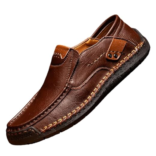kvdrcs Men's Casual Leather Loafers Slip-On Dress Shoes Driving Moccasin Walking Shoes Dark Brown, 8.5