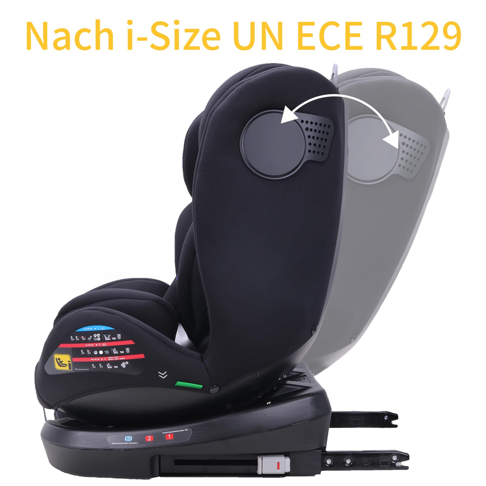 YALION i-Size Kindersitz (0-36 kg) mit 360° Drehung, ISOFIX & Top Tether | Für Kinder 40-150 cm (0-12 Jahre)-Grey