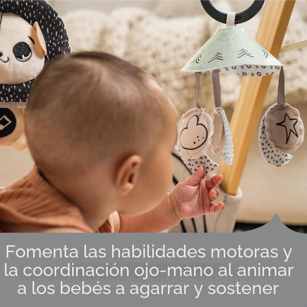 Tiny Love Luxe Developmental Gymini, Gimnasio de actividades con música para bebés, desde 0 meses, 20 actividades, juguete musical portátil, 12 tarjetas de hitos, Black & White Décor