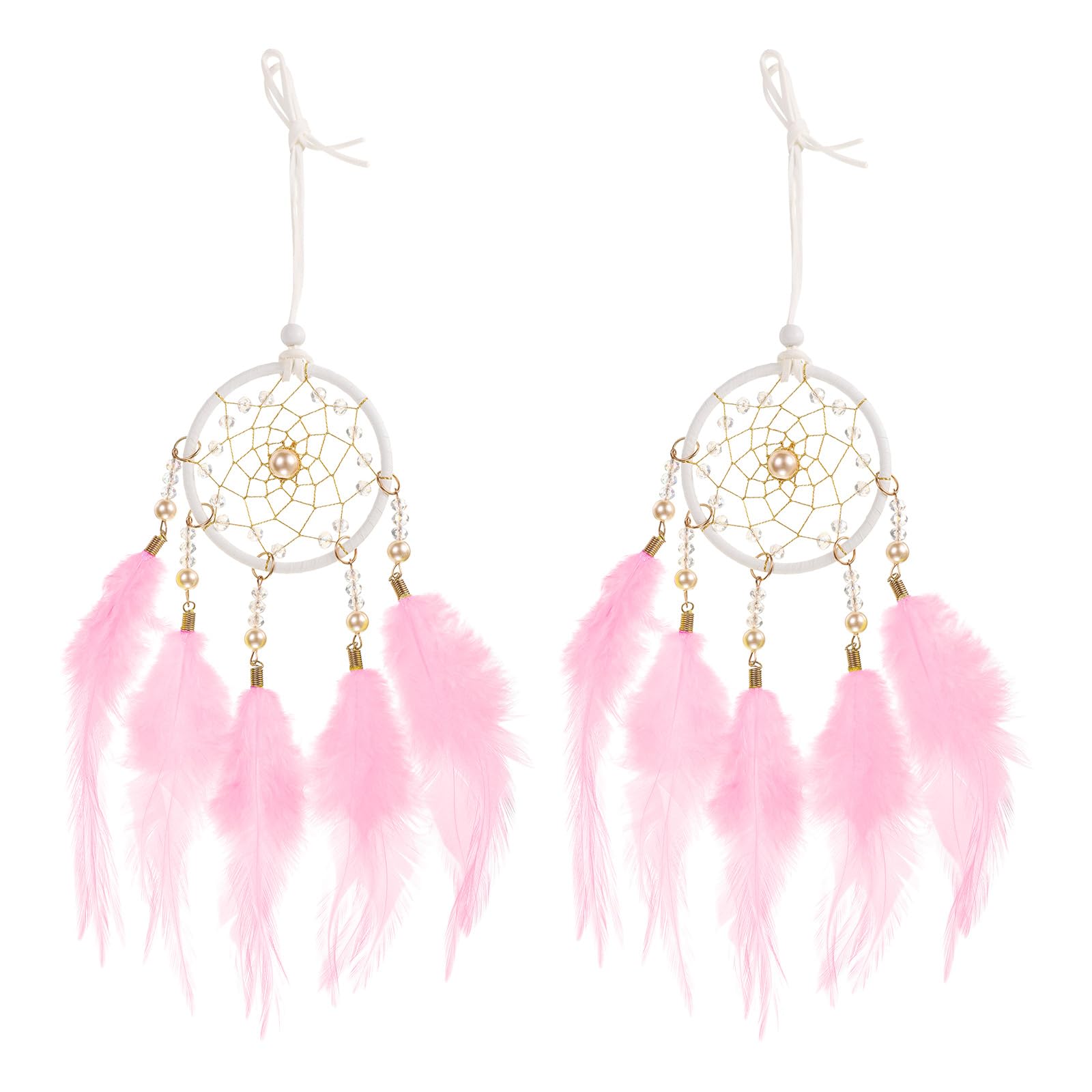 Tomeco Mini Attrape-rêves De Voiture Avec Perles Et Plumes Naturelles - Artisanat Chic - Décoration Murale Pour Chambre à Coucher