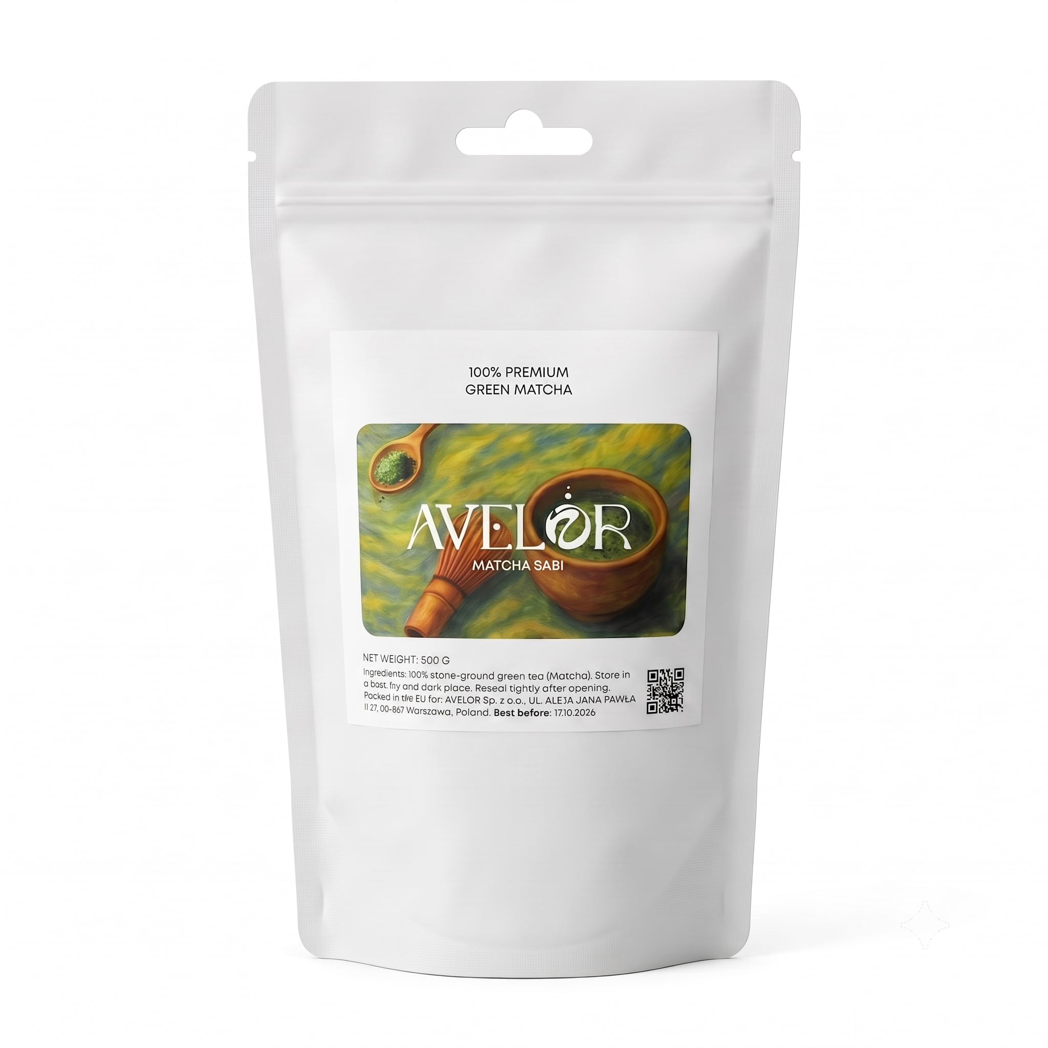 Avelor Sabi Matcha Herbata w Proszku (500 g) – Opakowanie Gastronomiczne – Authentic Ceremonial Grade – Czystość Potwierdzona Laboratoryjnie (Bez Pestycydów) – Dla Baristów, Kawiarni i HoReCa