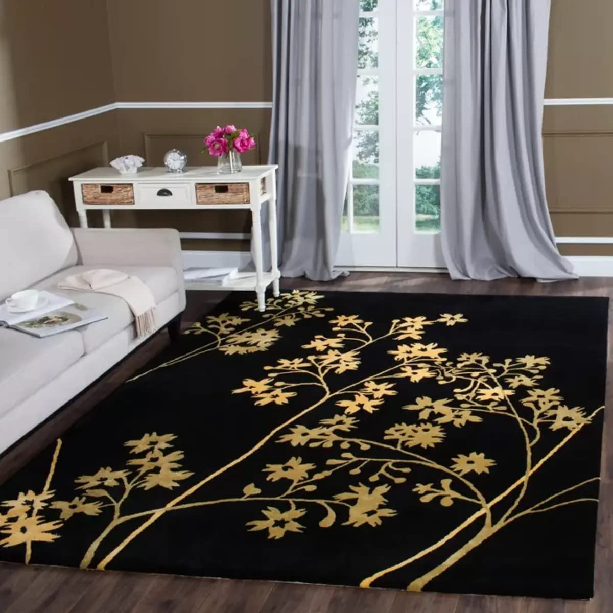 Safiya Carpet Modern Interior USA Collection Handmade Tufted Woolen Floral Leaf Carpets for Home Carpet for Living Room Kitchen Guest Room Bedroom & Hall. (5 x 8, Gold n Black) (B09K5RGB89) Amazon Price History, Amazon Price Tracker