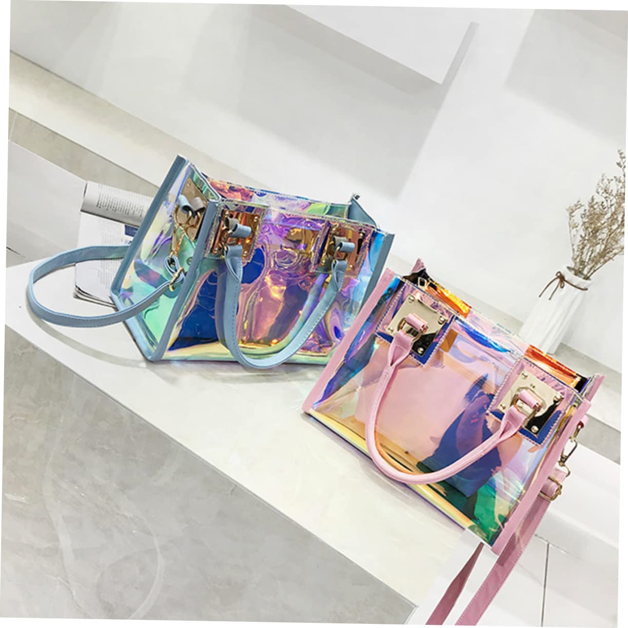 CALLARON Bolsa De Mensajero Para Mujer Bolsa Cruzada Bolso De Hombro Bolsa Cuadrada Transparente Bolsa Cuadrada De Pvc Bolso Brillante Bolsa De Mensajero Transparente Bolso Cruzado