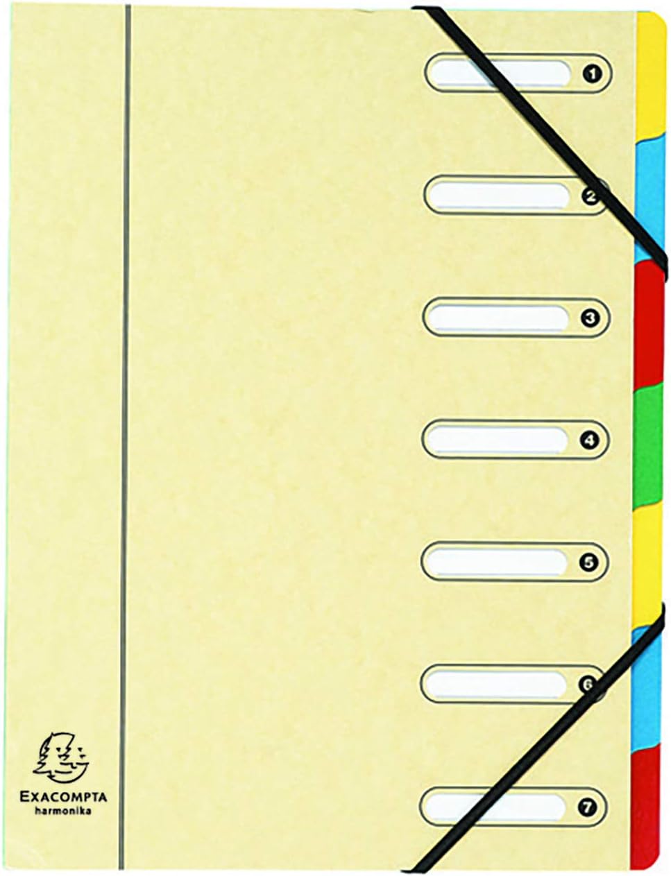 Exacompta Harmonika Multipart File, Expanding Spine, A4, 7 Sections - Assorted Colours, Pack of 8