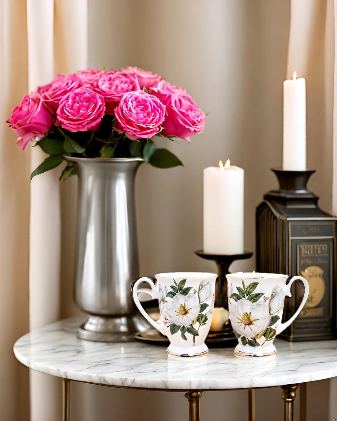 Bone China Coffee Milk Tea Floral 12oz Home Office Cup1