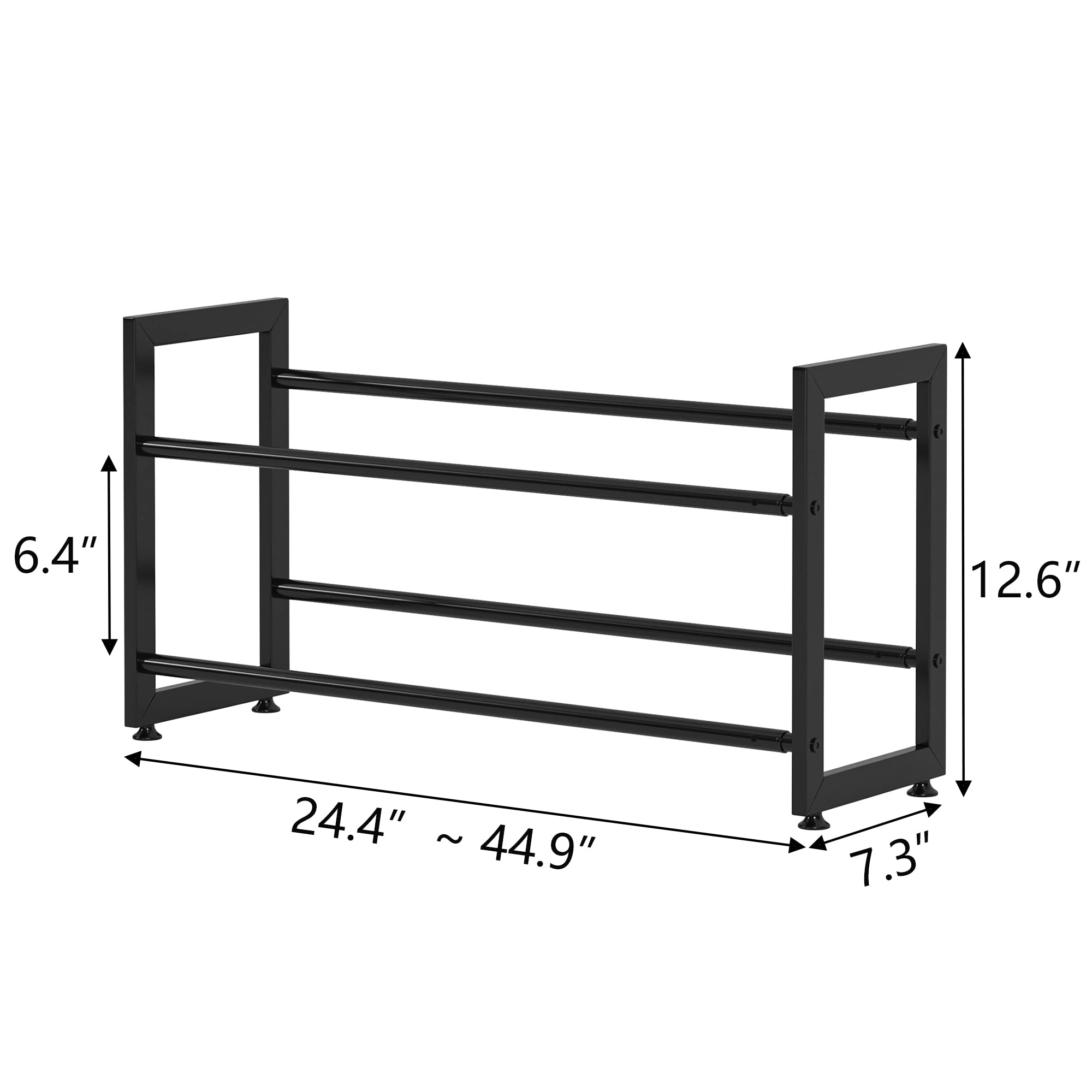 FKUO 2 Tier Shoe Rack for Closet Metal Free Standing Narrow Large Shoe Racks, Expandable Shoe Storage Organizer Shelf for Entryway, Hallway, Dorm Room (Black, 2 Tier Long)