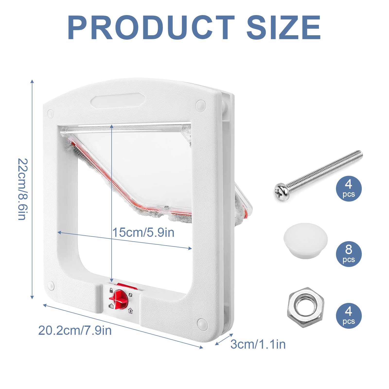Mritrit Cat Flap with 4 Way Lock, Easy Installation, Safety Pet Door Flap for Interior Exterior Door Window, Wall 22x20x3 cm (White) - Image 2