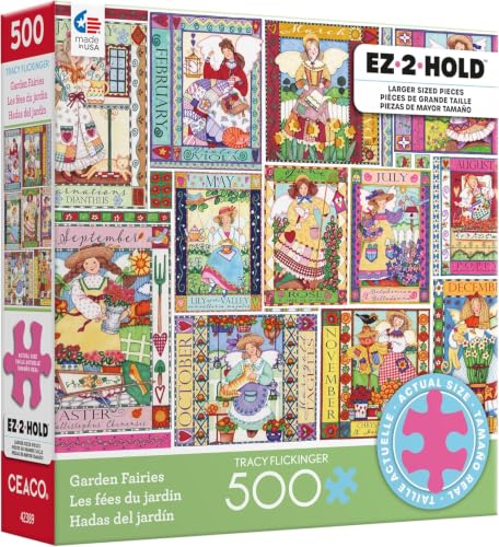 Rompecabezas Ceaco Garden Fairies de 500 piezas para adultos, arte de Tracy Flickinger, fabricado en EE.UU., tamaño final 24 x 18 pulgadas, incluye póster, ideal para regalo y enmarcar