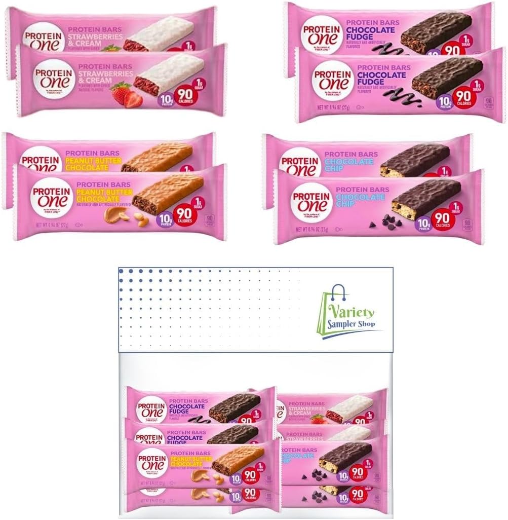 Protein One Bars 90 Calorie Variety Sampler of 4 Flavors (8 Bars) Chocolate Fudge