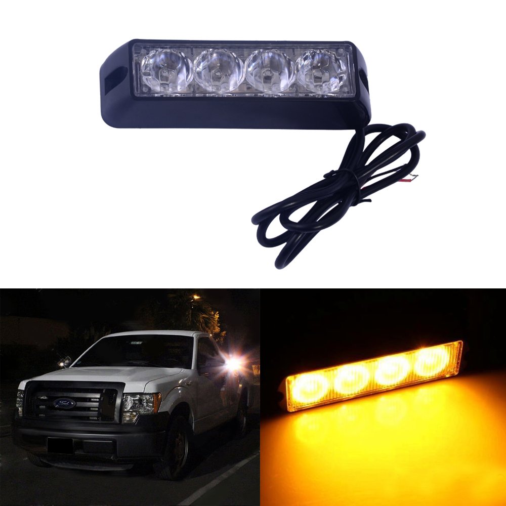 PME Universal 4 LED DC 12V Car Amber Emergency Flash Strobe Light Bulbs Waterproof