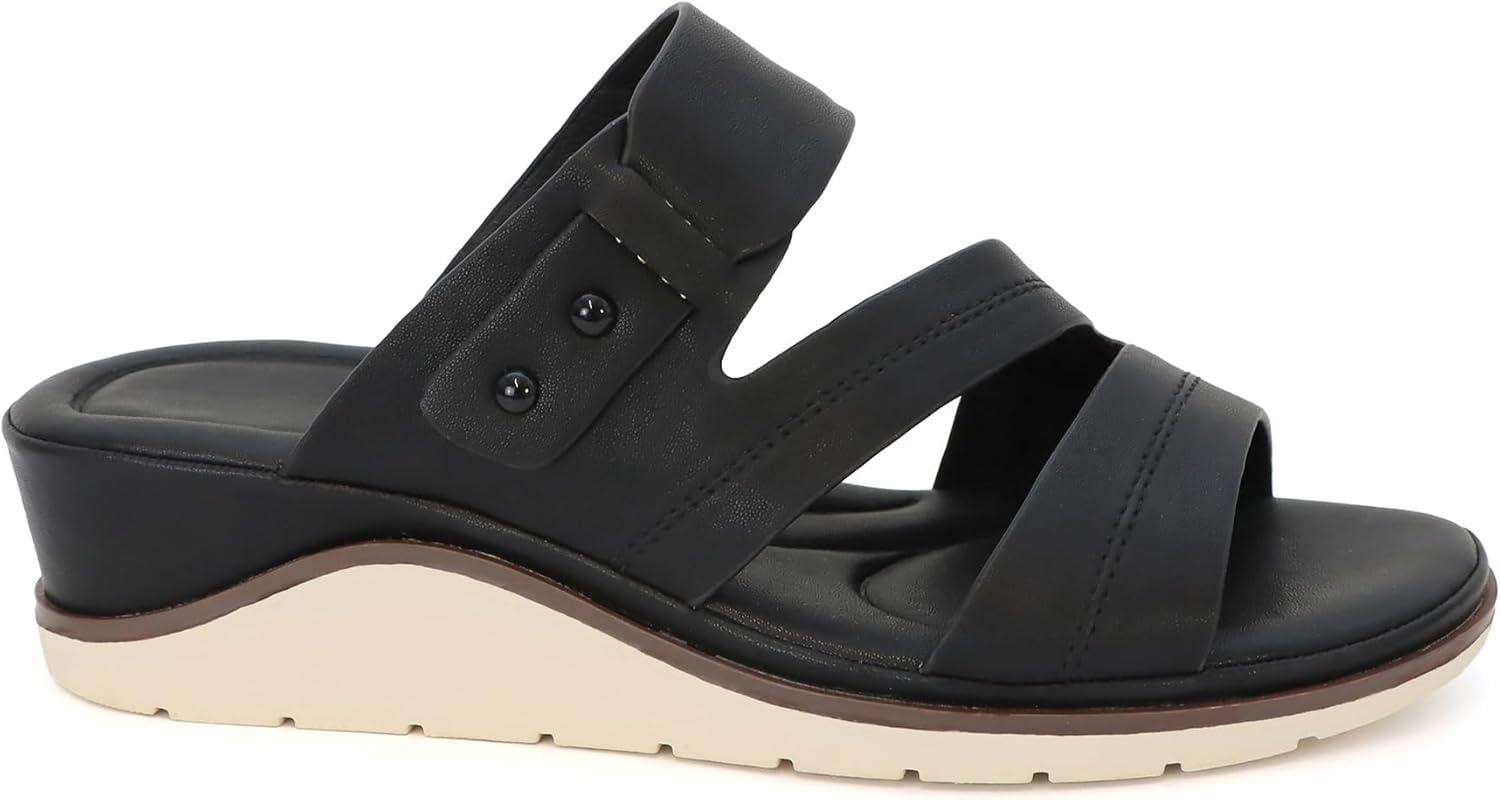 YOKI NOMI-12 Wedge Platform Sandals - Comfortable Wedge Sandals for Women with Double Strap and Open Toe Cushioned Footbed - Image 2