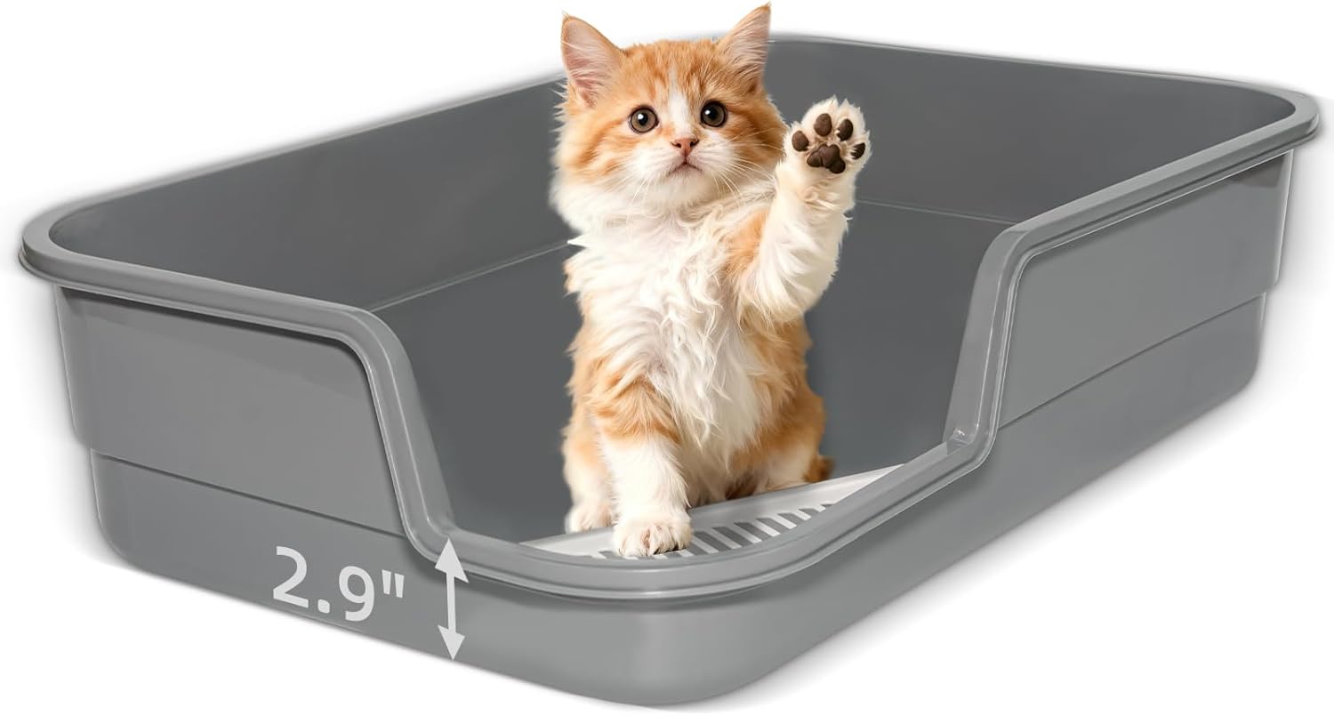 Extra Large Litter Box with Low Entry,Jumbo Cat Litter Box for Kitty and Senior Cats,Cat Box for Indoor Cats,Open Top Corner Litter Pan,Easy to Clean,23.6" L x 15.7" W x 5.9" H (Grey)
