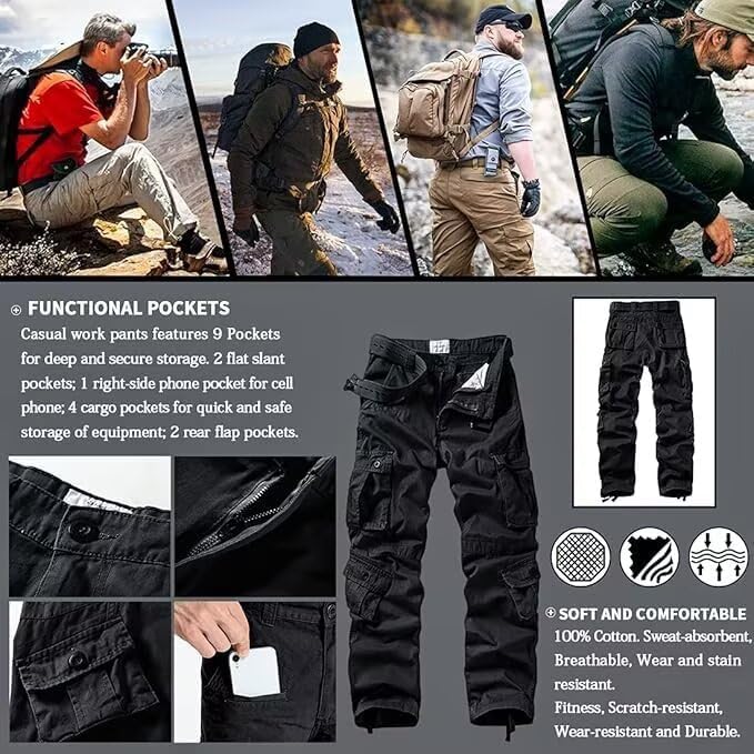 GSGGIG Men's Cargo Pants, Casual Outdoor Camo Pants, Relaxed Fit Work Pants with Multi Pockets - Image 6