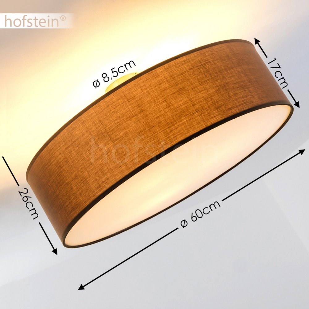 HOFSTEIN Deckenleuchte Foggia, runde Deckenlampe aus Metall/Stoff in Nickel-matt/Braun/Weiß, moderne Leuchte im Retro/Vintage-Design (Ø 60 cm), 3 x E27, Wohnzimmer, Esszimmer, Schlafzimmer, Küche