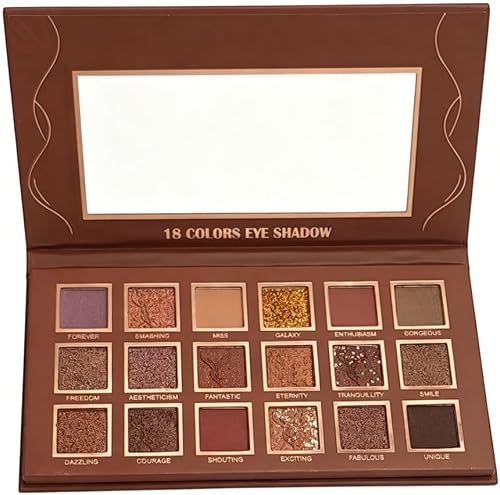 18-Colour Eyeshadow Palette with Mirror, Matte and Glitter Shades | Easy to Blend, Day or Night Looks, Built-In Mirror, Portable Design, Smooth Powder Texture
