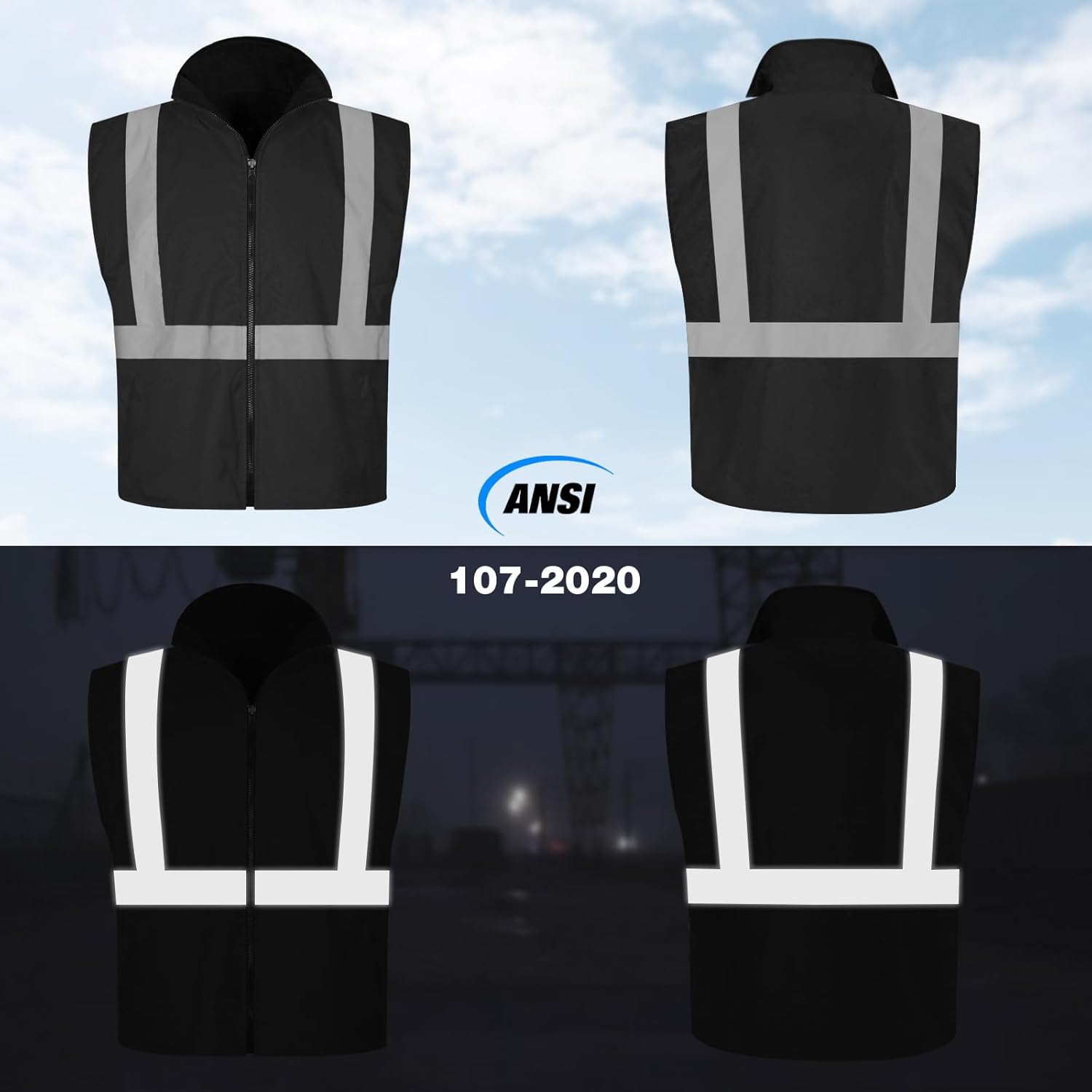 TCCFCCT Reversible Hi Vis Winter Insulated Safety Vest for Men, Warm, Waterproof