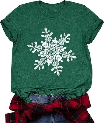 Laibao Christmas Shirts for Women Cute Snowflake Snow Graphic Xmas Tees Merry Christmas Tops Winter