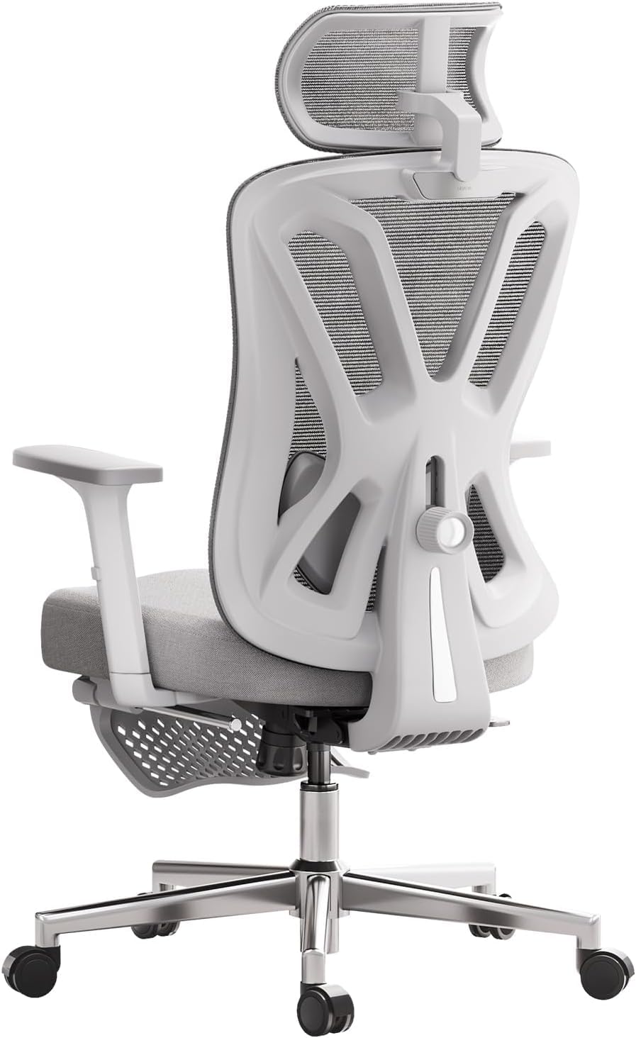 Hbada P5 Silla de Oficina ergonómica con Soporte Lumbar Ajustable, cojín elástico Transpirable, reposabrazos Ajustables y reposacabezas, Reposapiés Integrado, Negro (Aluminium, Blanco)