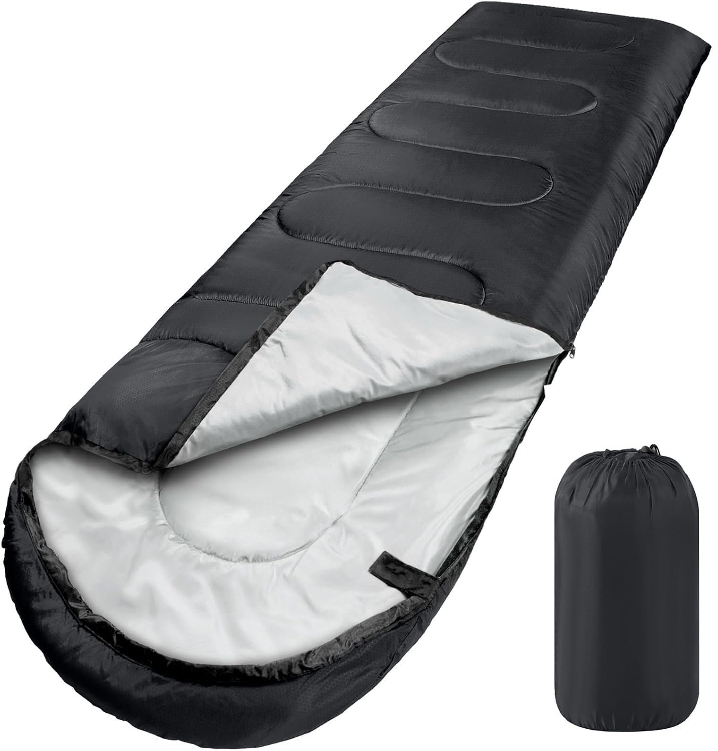 3-Season Sleeping Bag for Adults, Ultralight & Waterproof Backpacking Sleeping Bag with Compression Sack, Warm Cold Weather Camping Bag for Hiking, Outdoor Travel (Black)