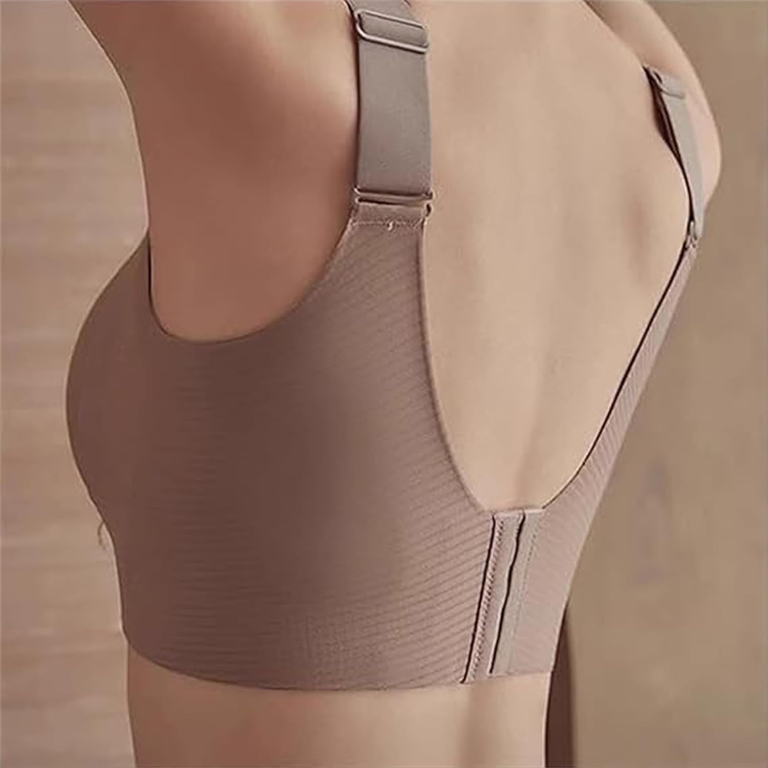 Women's Solid Color Four Rows Adjustable Wireless Bra, Soft and Comfortable Breathable Ribbed Wireless Push-Up Bra