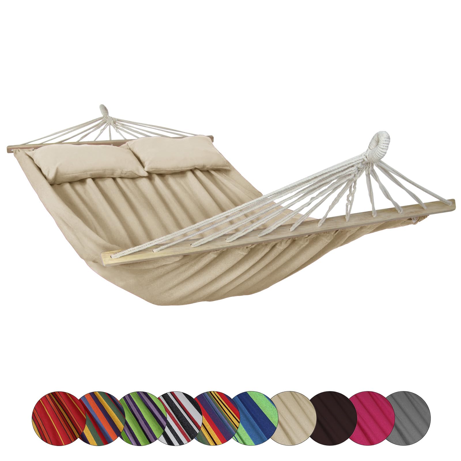 BB Sport Hamac Double Suspendu Barre Deux Personnes Surface Couchage 240 x 150 cm Charge Max. 300 kg, Couleur:Plage