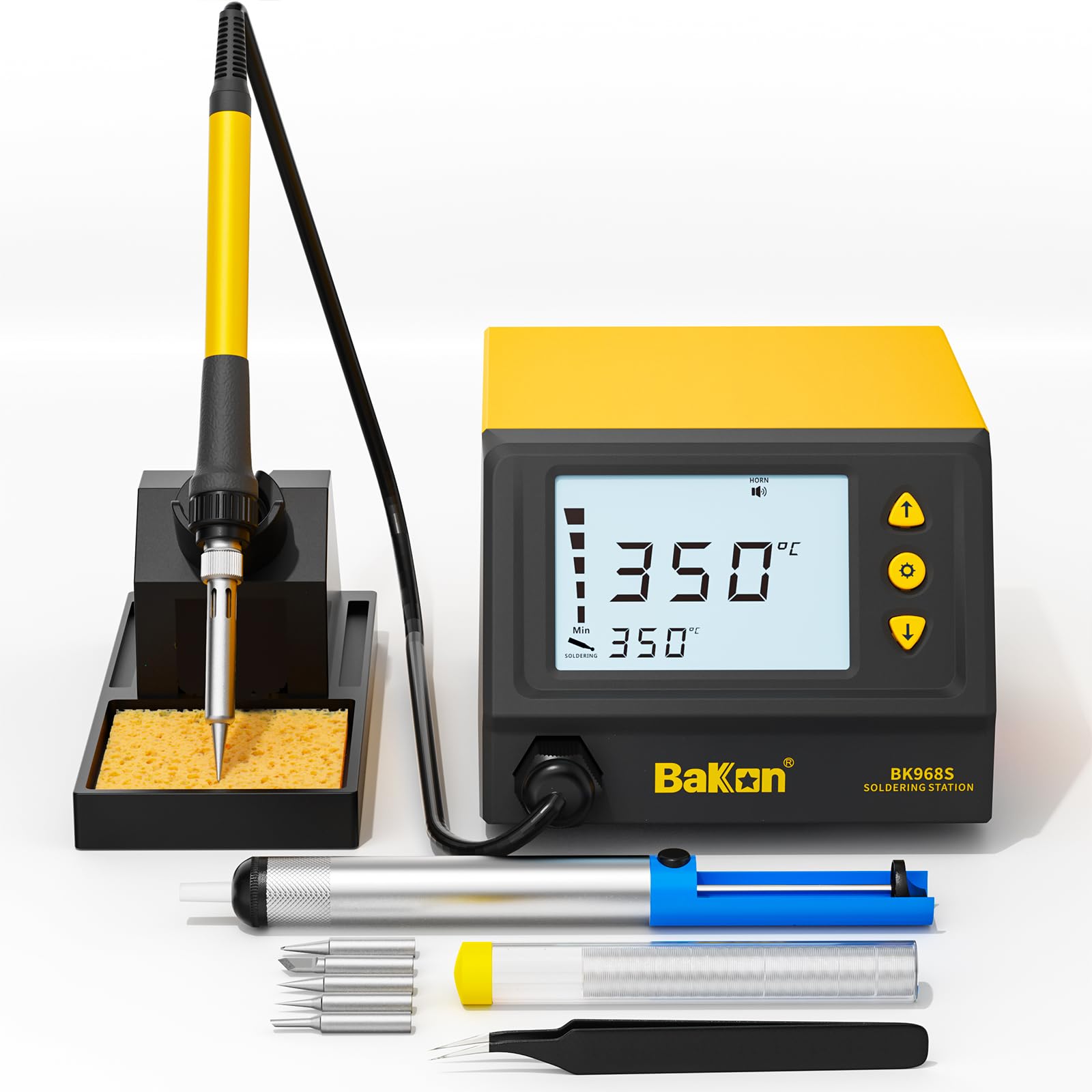 BK968S Soldering Station,Digital Display Soldering Iron Station with Solder Sucker, Tweezers,Soldering Tips,Tin Wires, Sponge with Precision Temperature Control(356°F-896°F)